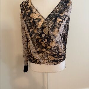 Free People New Romantics Line Trendy Boho Sheer Floral Set Top Blouse Pants XS